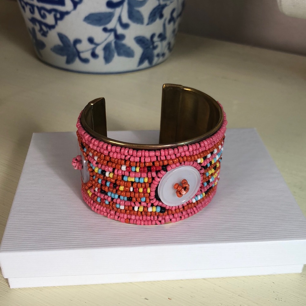 New Boho Southwestern Beaded Brass cuff bracelet - Picture 4 of 6